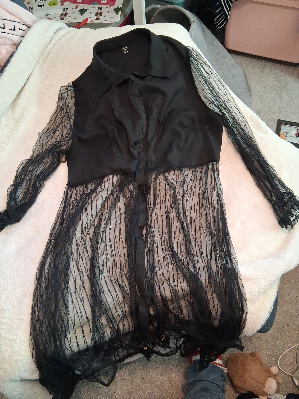 SHEIN Black Curvy 2XL Lightweight Button-Front Top Laced Top